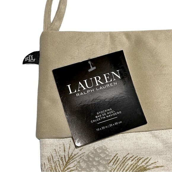 Ralph Lauren Holiday Christmas Gold Tan Pine Cones & Bough Ivory Stocking NWT - Picture 8 of 10